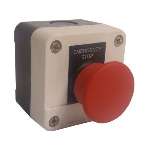 לחצן פטריה קפיצי בקופסא IP54 רגעי  1NC+1NO ושלט Emergency Stop