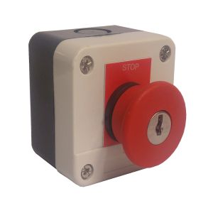 לחצן פטריה בקופסא IP54 ננעל + 1NC+1NO ושלט Emergency Stop + מפתח
