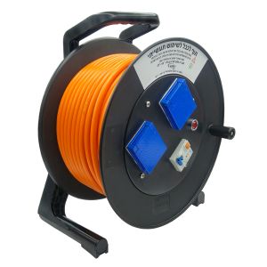 תוף לכבל 40 מטר תעשייתי 3X2.5 פוליאוריטן + שקע כח ישראלי + שקע CE + פחת