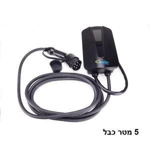 עמדת טעינה חכמה AC+מסך+אפליקציה בעברית S.C + WIFI,תלת פאזי הספק עד 22KW 32A,כבל מובנה 5מ'+תושבת תקע
