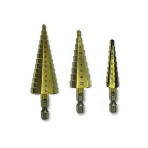 סט 3 מקדח מדורג טיטניום תואם אימפקט במארז מתכת, דגם CT-3HSS