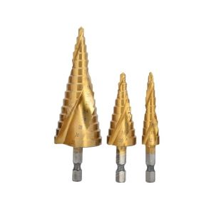 סט 3 מקדח מדורג ספירלה טיטניום תואם אימפקט במארז מתכת